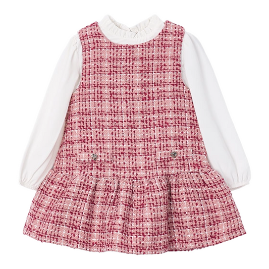 Mayoral Pink Tweed Pinafore Dress
