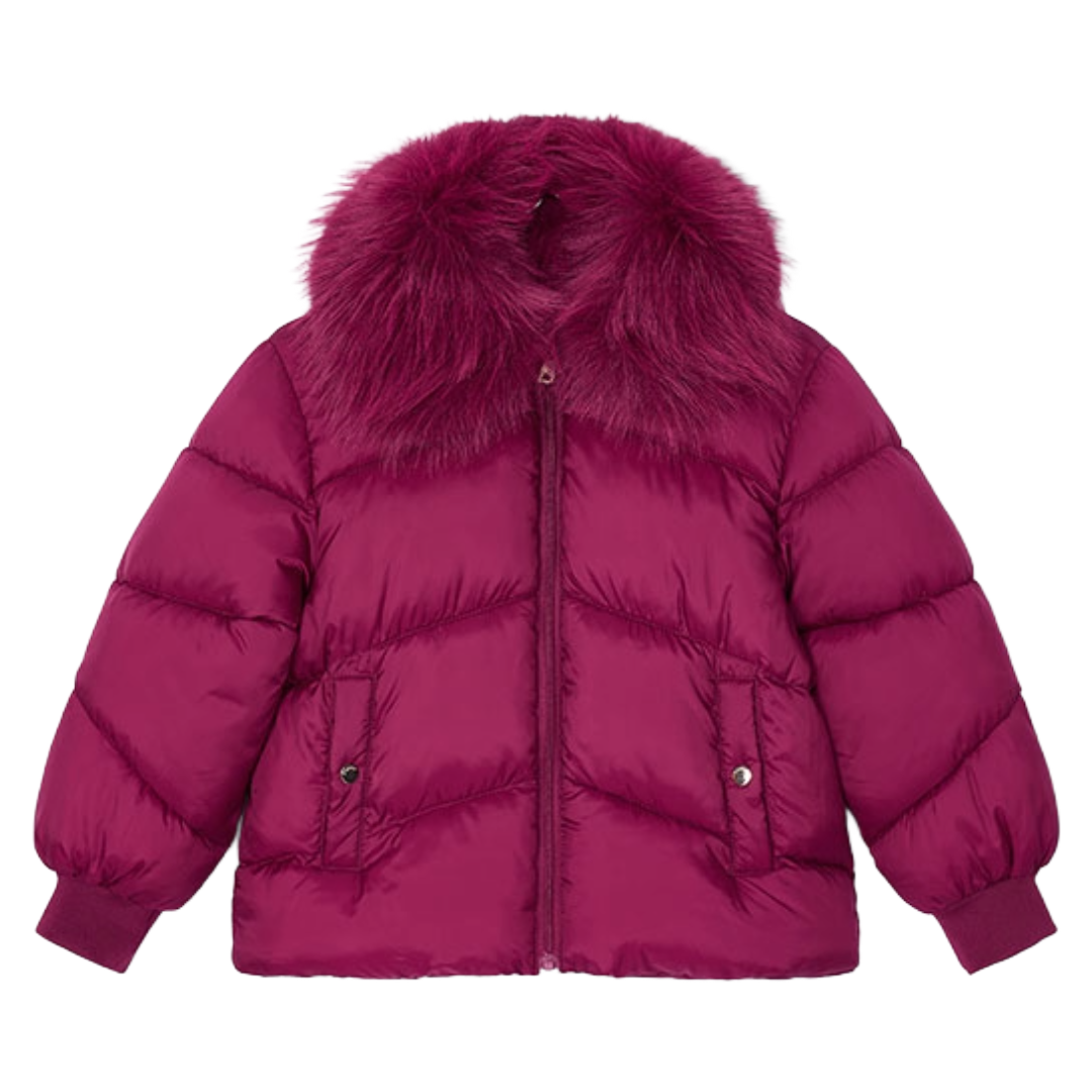 Mayoral Burgundy Faux Fur Collar Coat