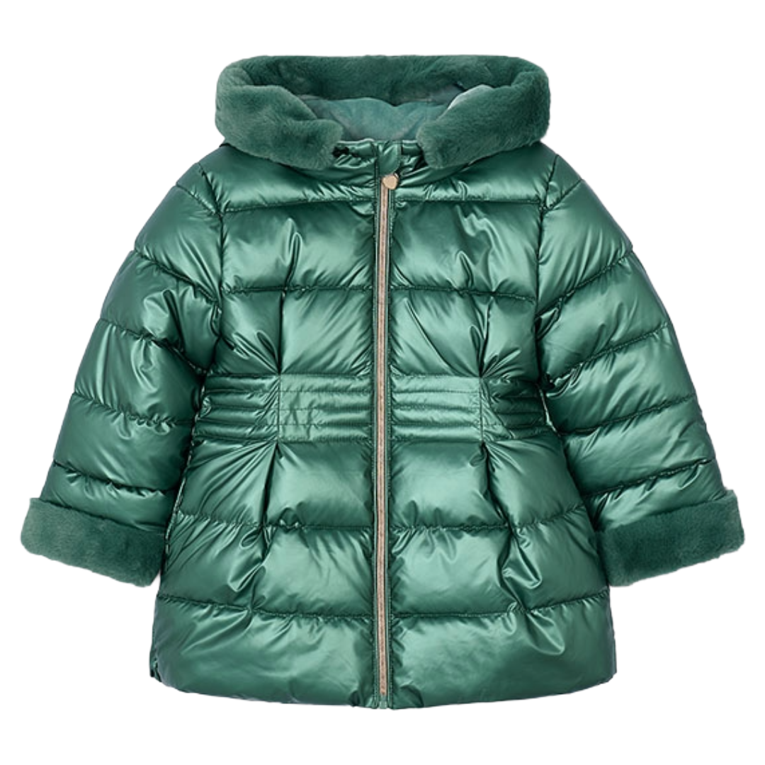 Mayoral Green Metallic Padded Faux Fur Coat