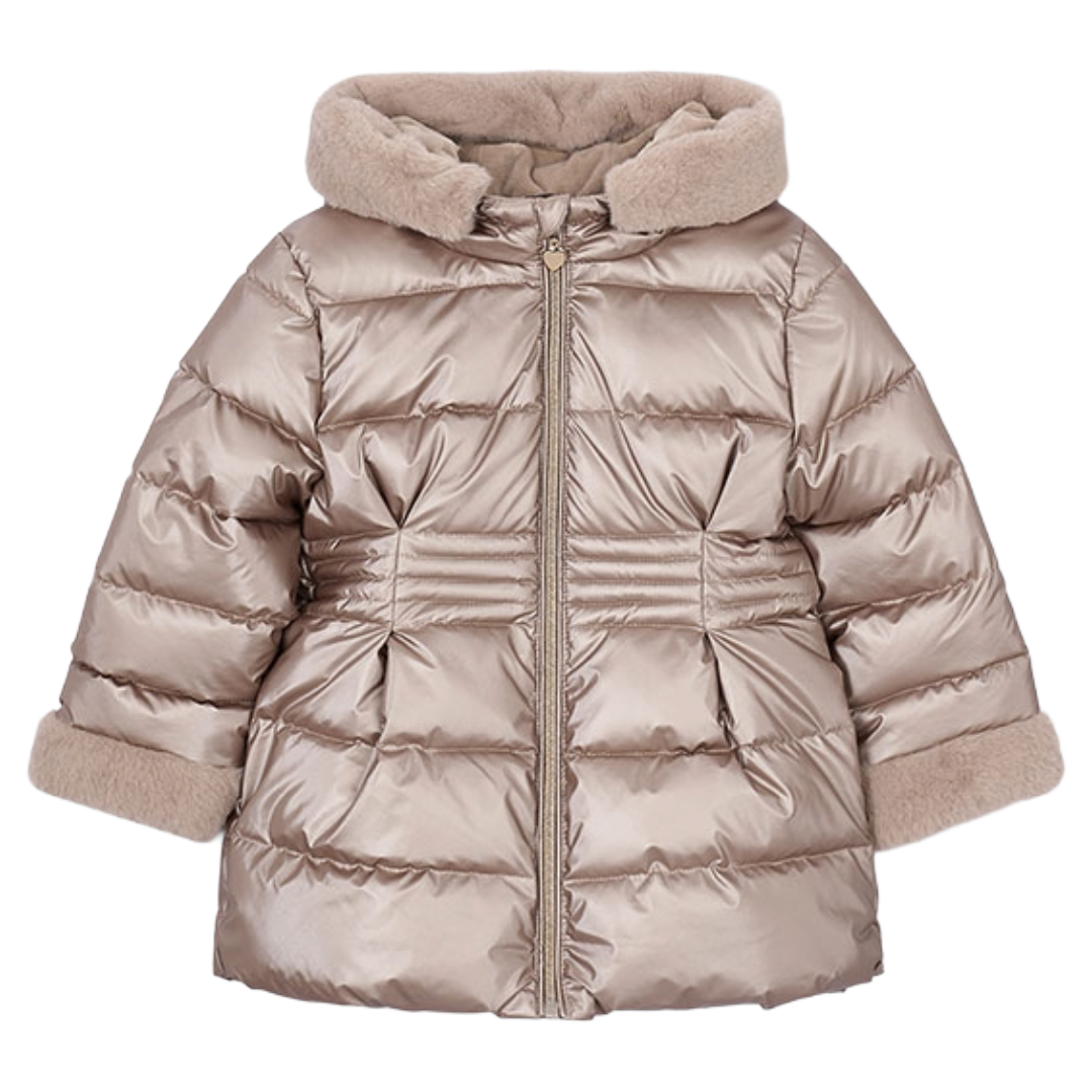 Mayoral Beige Metallic Padded Faux Fur Coat