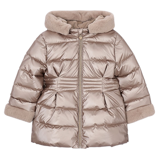 Mayoral Beige Metallic Padded Faux Fur Coat