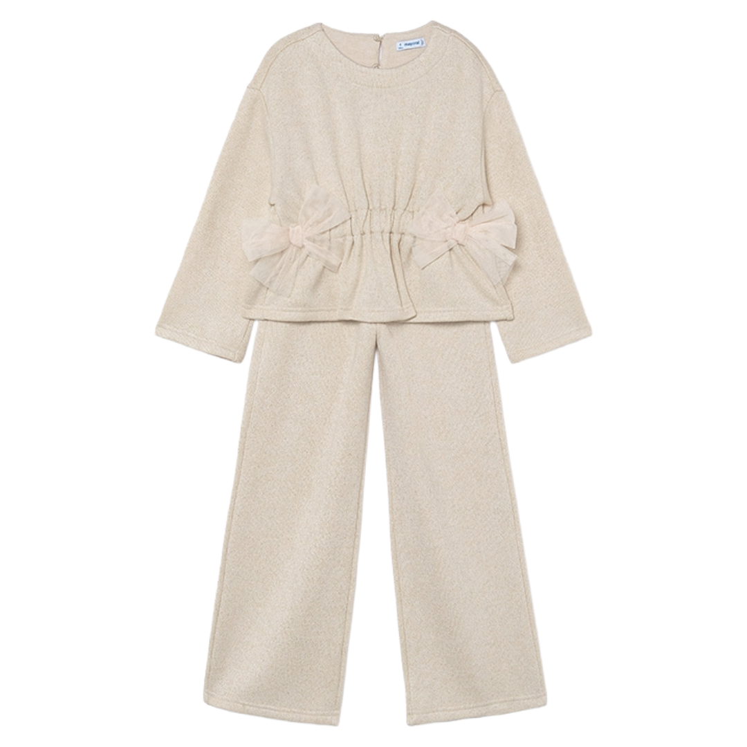 Mayoral Cream Bow Wide Leg Pants Set
