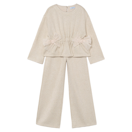 Mayoral Cream Bow Wide Leg Pants Set