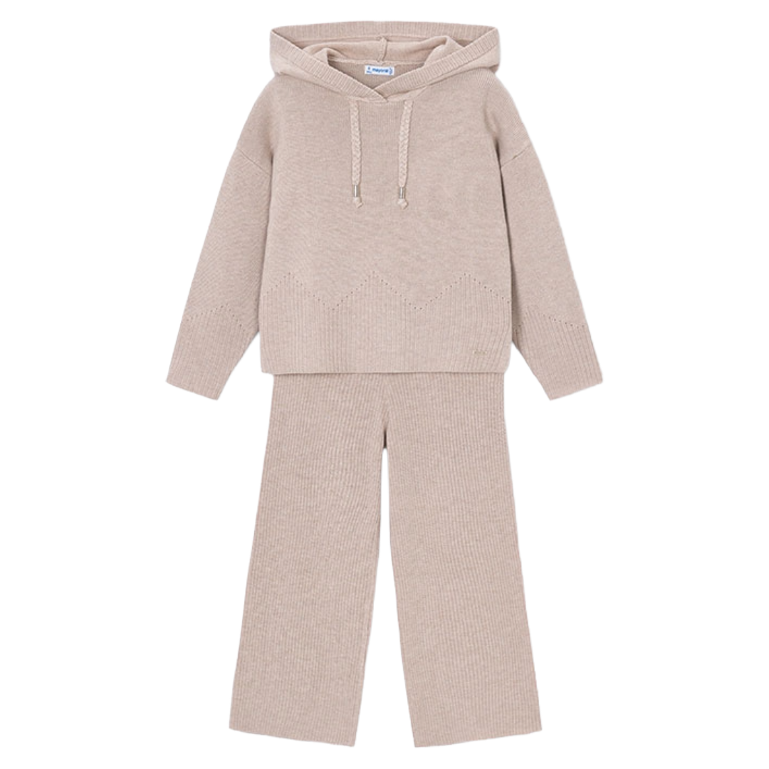 Mayoral Beige Hooded Knit Trouser Set
