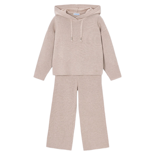 Mayoral Beige Hooded Knit Trouser Set