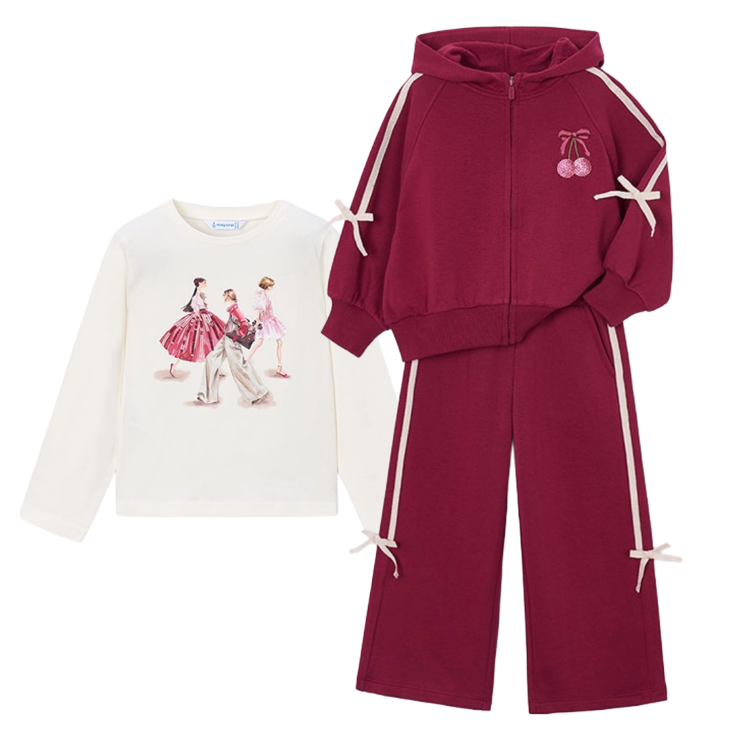 Mayoral Burgundy Bow Cherry 3pc Tracksuit