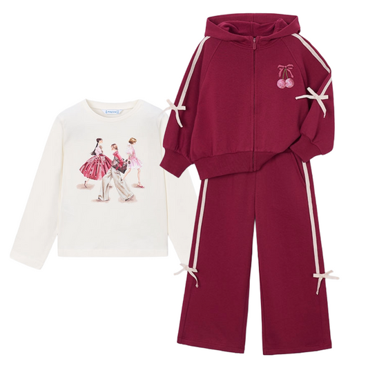 Mayoral Burgundy Bow Cherry 3pc Tracksuit
