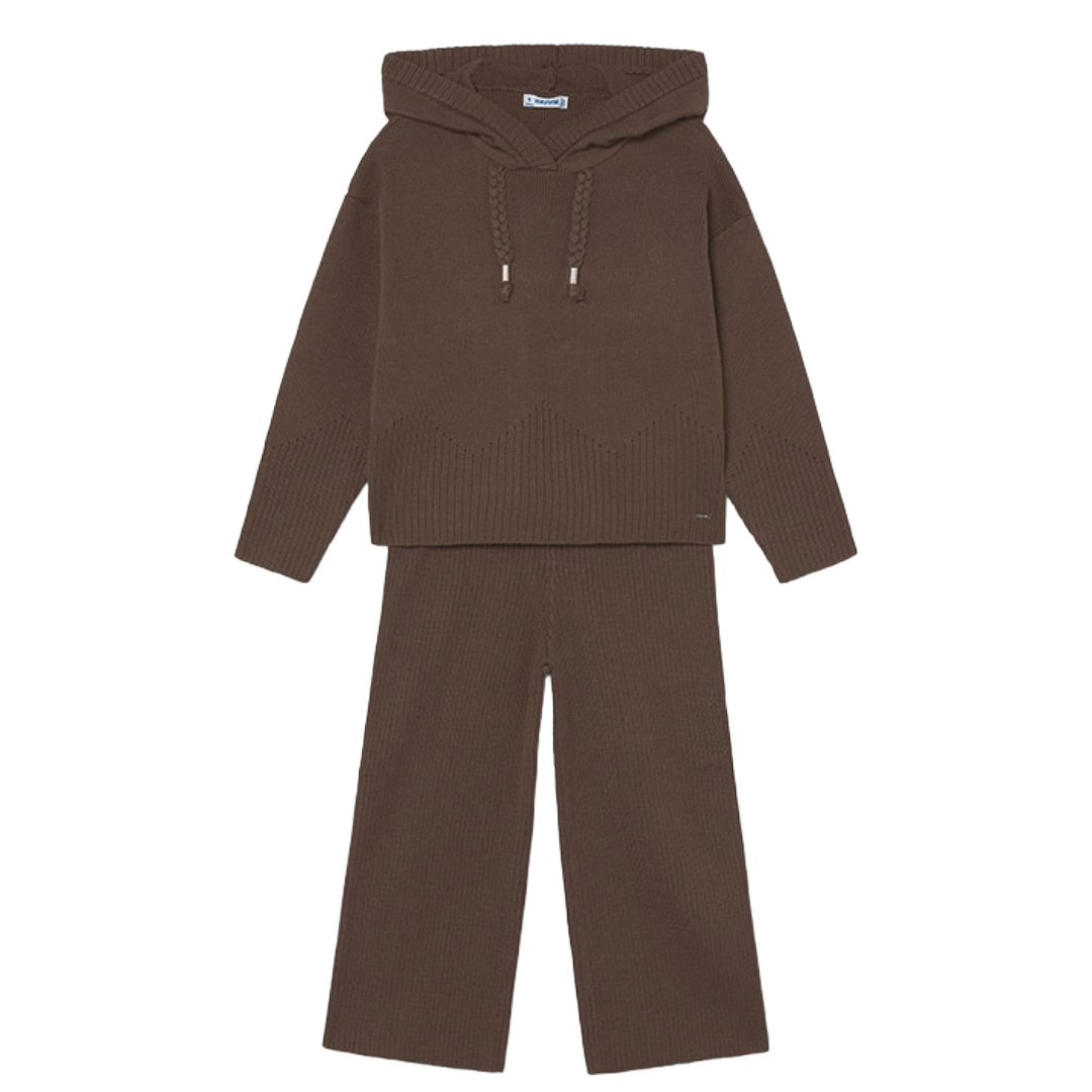 Mayoral Brown Hooded Knit Trouser Set