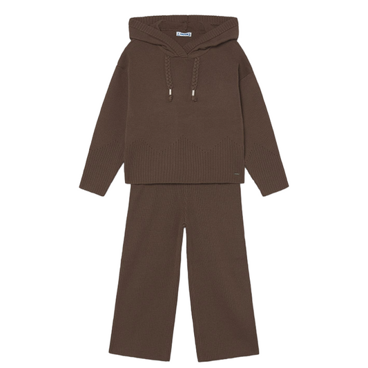 Mayoral Brown Hooded Knit Trouser Set