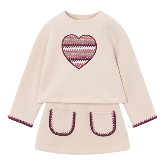 Mayoral Cream Heart Pocket Skirt Set