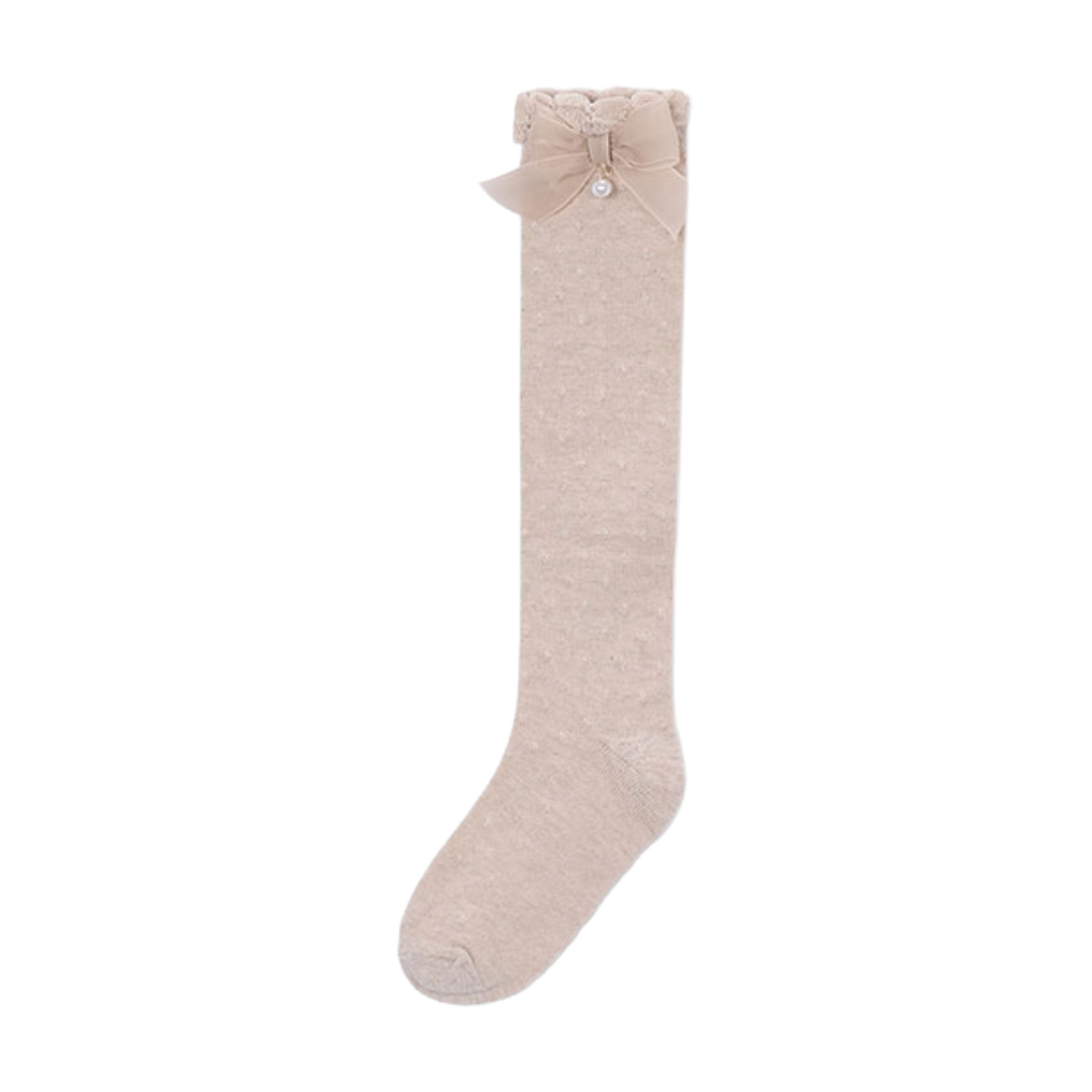 Mayoral Beige Tulle Bow Knee Socks
