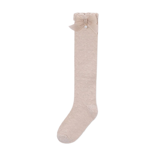 Mayoral Beige Tulle Bow Knee Socks