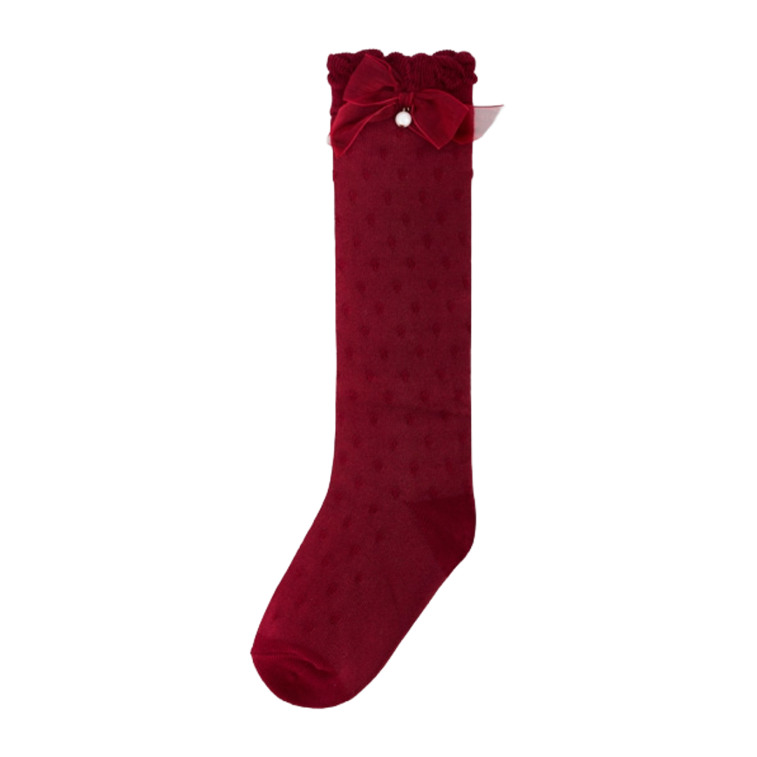 Mayoral Red Tulle Bow Knee Socks