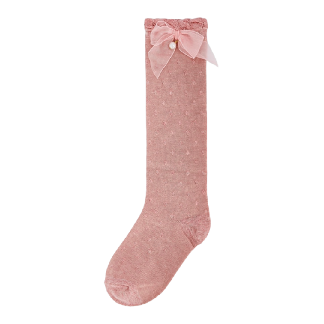 Mayoral Pink Tulle Bow Knee Socks
