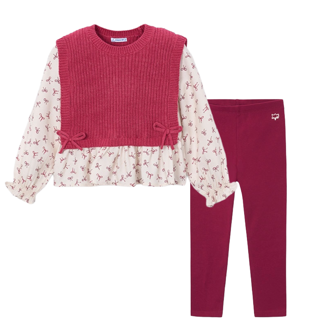 Mayoral Cherry Vest Blouse Legging Set