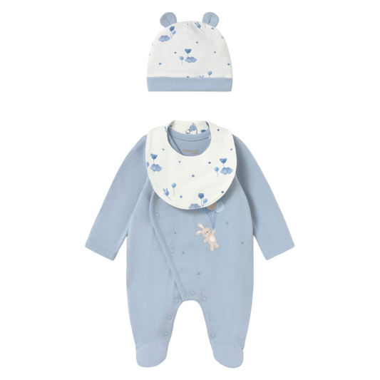 Mayoral Newborn Blue Babygrow Hat & Bib 2748