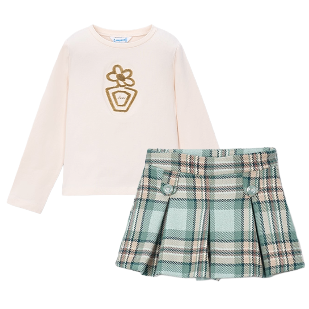 Mayoral Green Tartan Skort Set