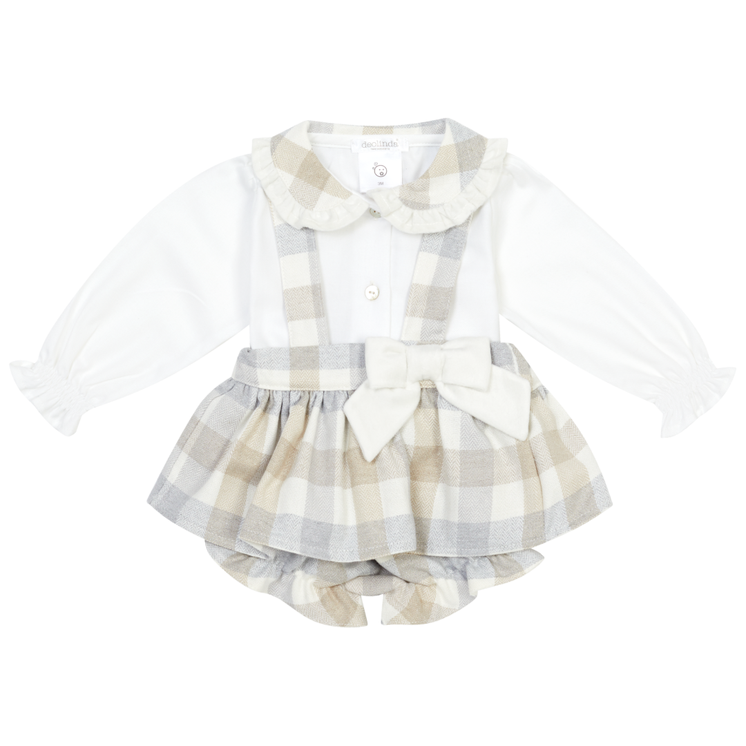 Deolinda Beige & Grey Check Dungaree Set 26603