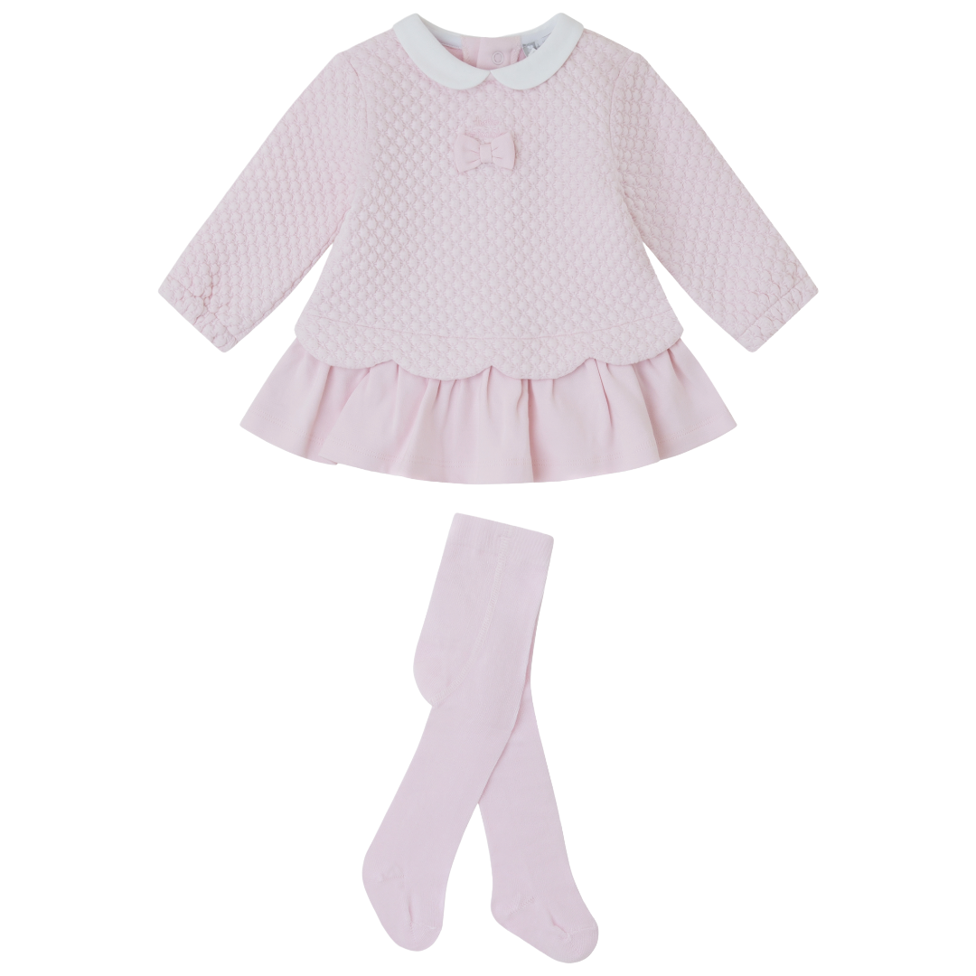 Tutto Piccolo Pink Quilted Bow Dress & Tights 2285