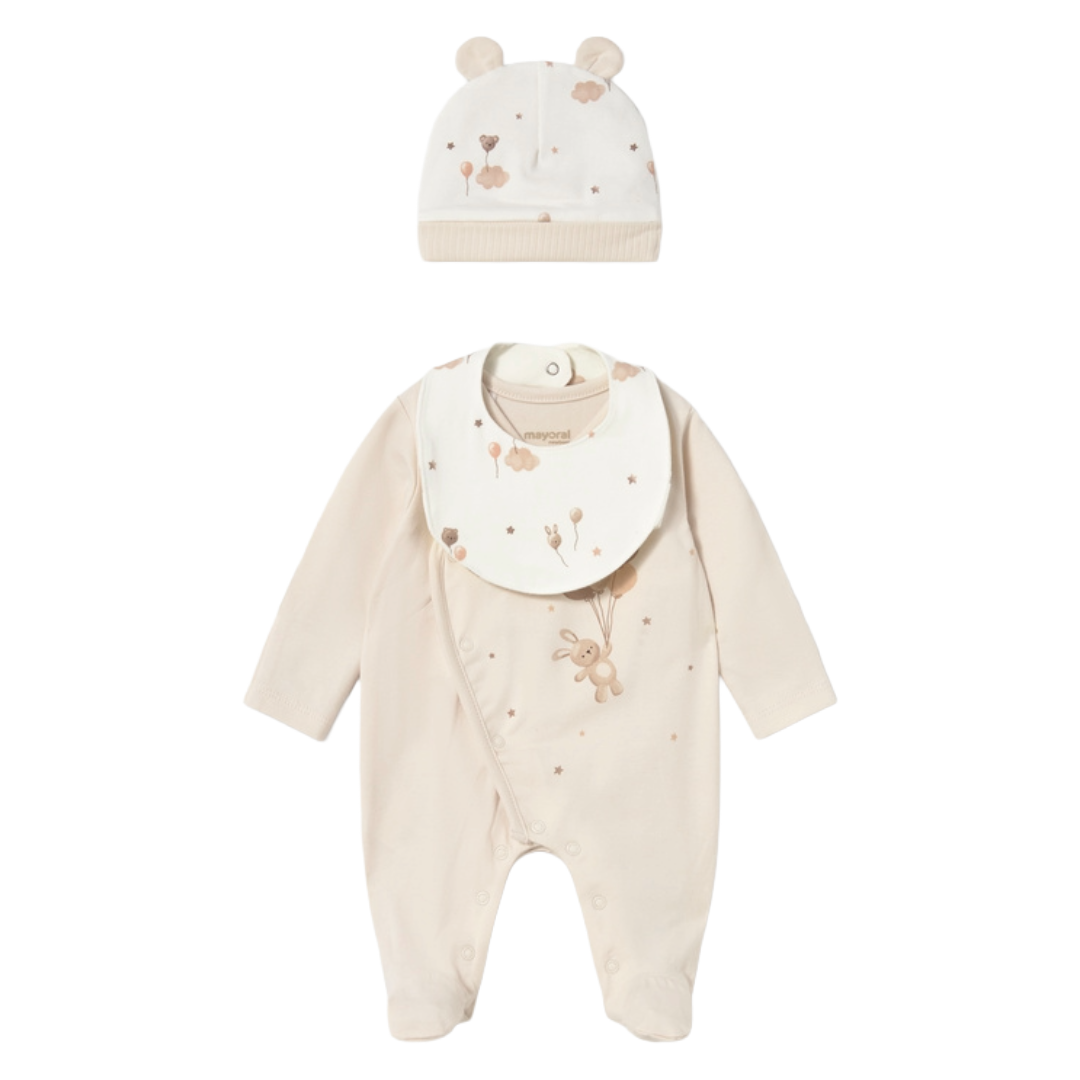 Mayoral Newborn Neutral Babygrow Hat & Bib 2748