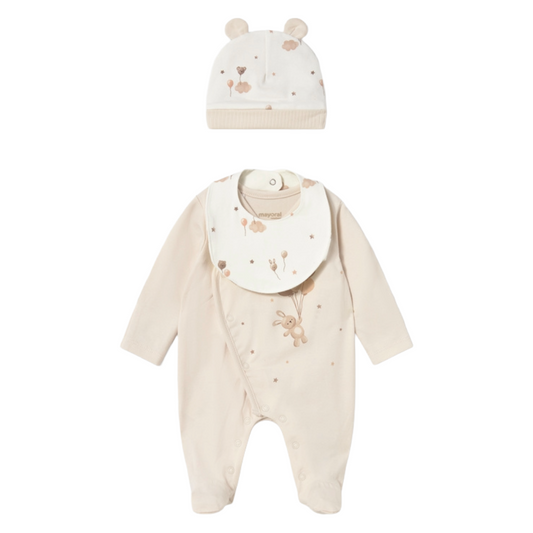 Mayoral Newborn Neutral Babygrow Hat & Bib 2748