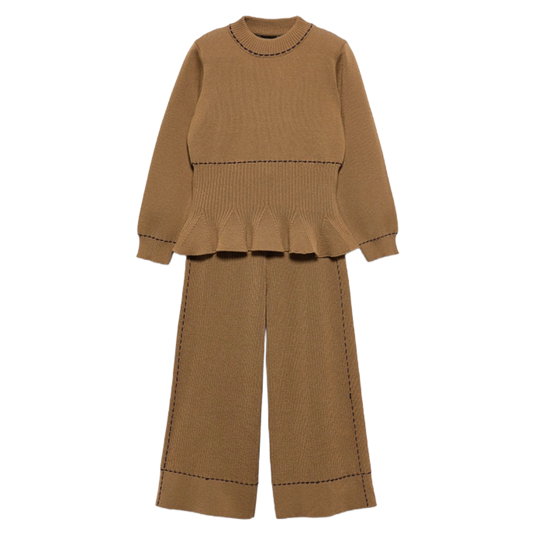 Abel & Lula Light Brown Knit Trouser Set