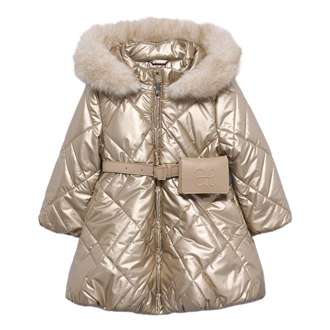 Abel & Lula Gold Metallic Faux Fur Coat