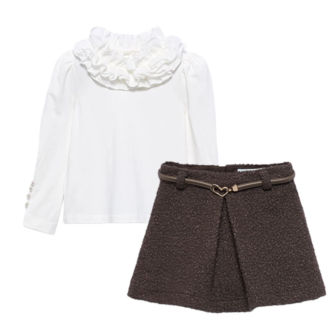 Abel & Lula Brown Borg Skirt Set