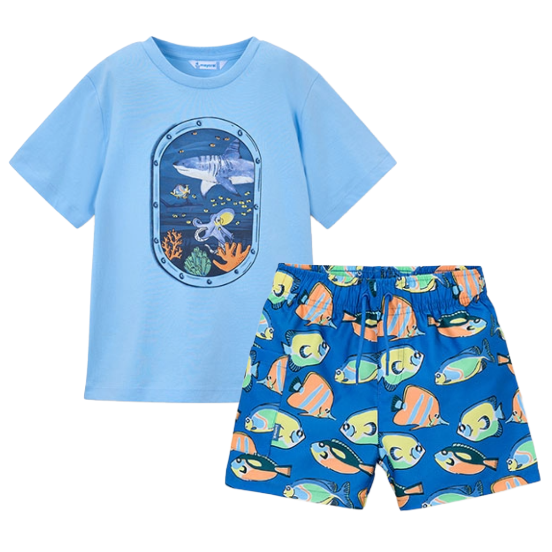 Mayoral Blue Fish Swim Short Set