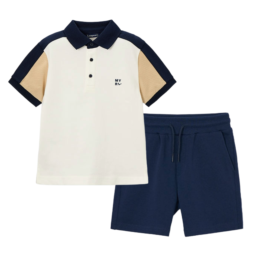 Mayoral Cream & Navy Polo Short Set