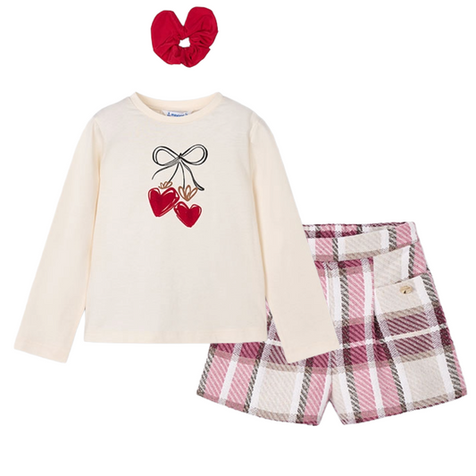 Mayoral Cherry Plaid Short Set & Scrunchie 4008/4225