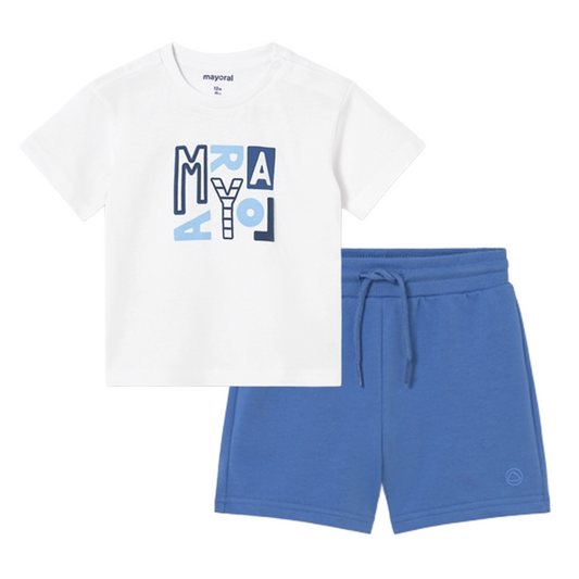 Mayoral Baby Boy White/Blue Basic Short Set