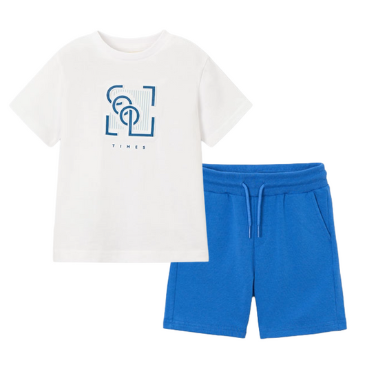 Mayoral White & Blue Logo Short Set
