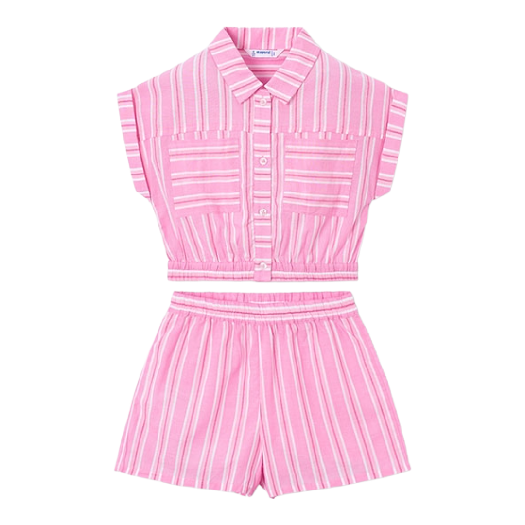 Mayoral Pink Shirt Stripe Short Set