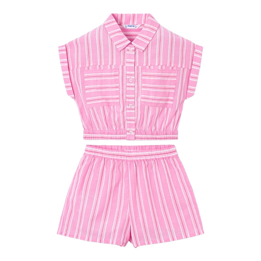 Mayoral Pink Shirt Stripe Short Set