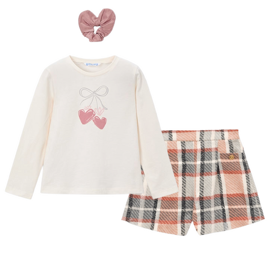 Mayoral Pink Plaid Short Set & Scrunchie 4008/4225