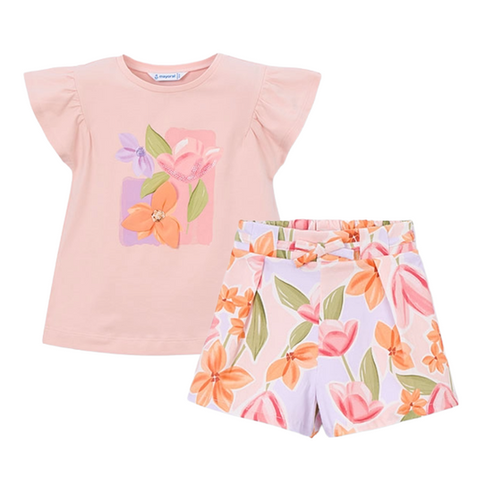 Mayoral Peach Floral Short Set