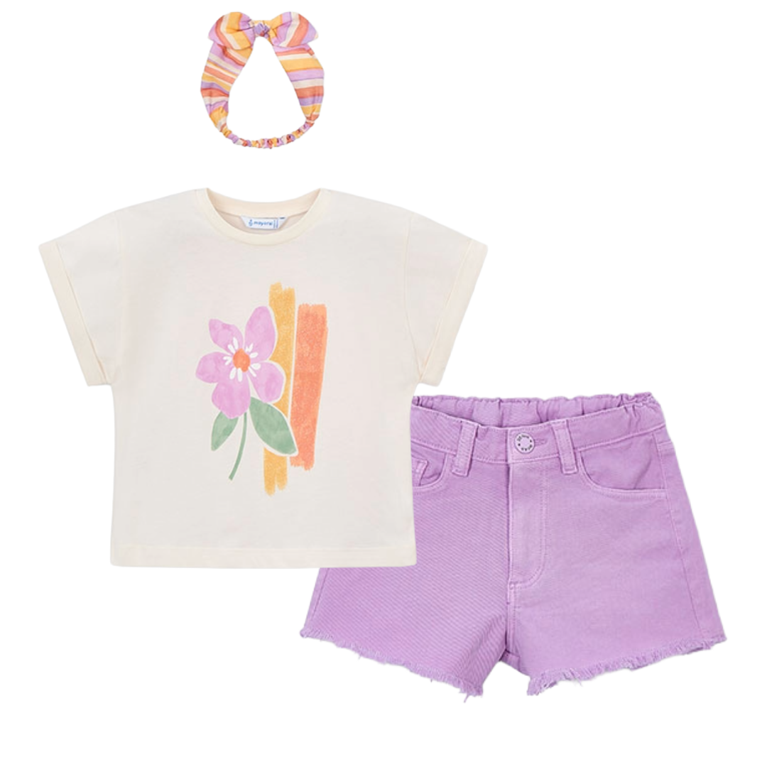Mayoral Lilac Headband Denim Short Set
