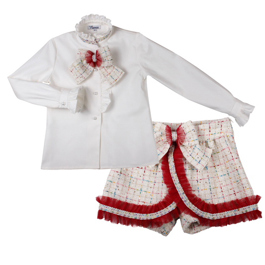 Naxos Red Multicolour Tweed Short Set