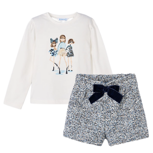 Mayoral Navy Tweed Bow Short Set 4011/4224