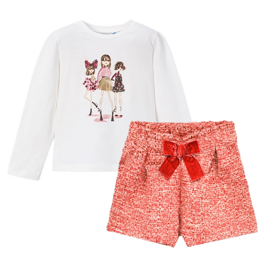 Mayoral Red Tweed Bow Short Set 4011/4224