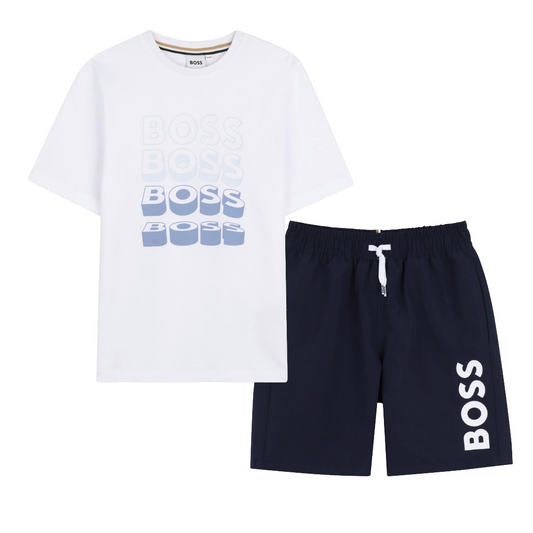 BOSS White & Navy Swim Short Set