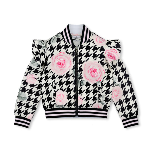 A Dee Autumn Houndstooth Print Bomber Jacket