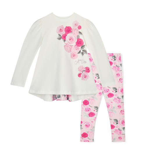 A Dee Ayla White Rose Print Legging Set