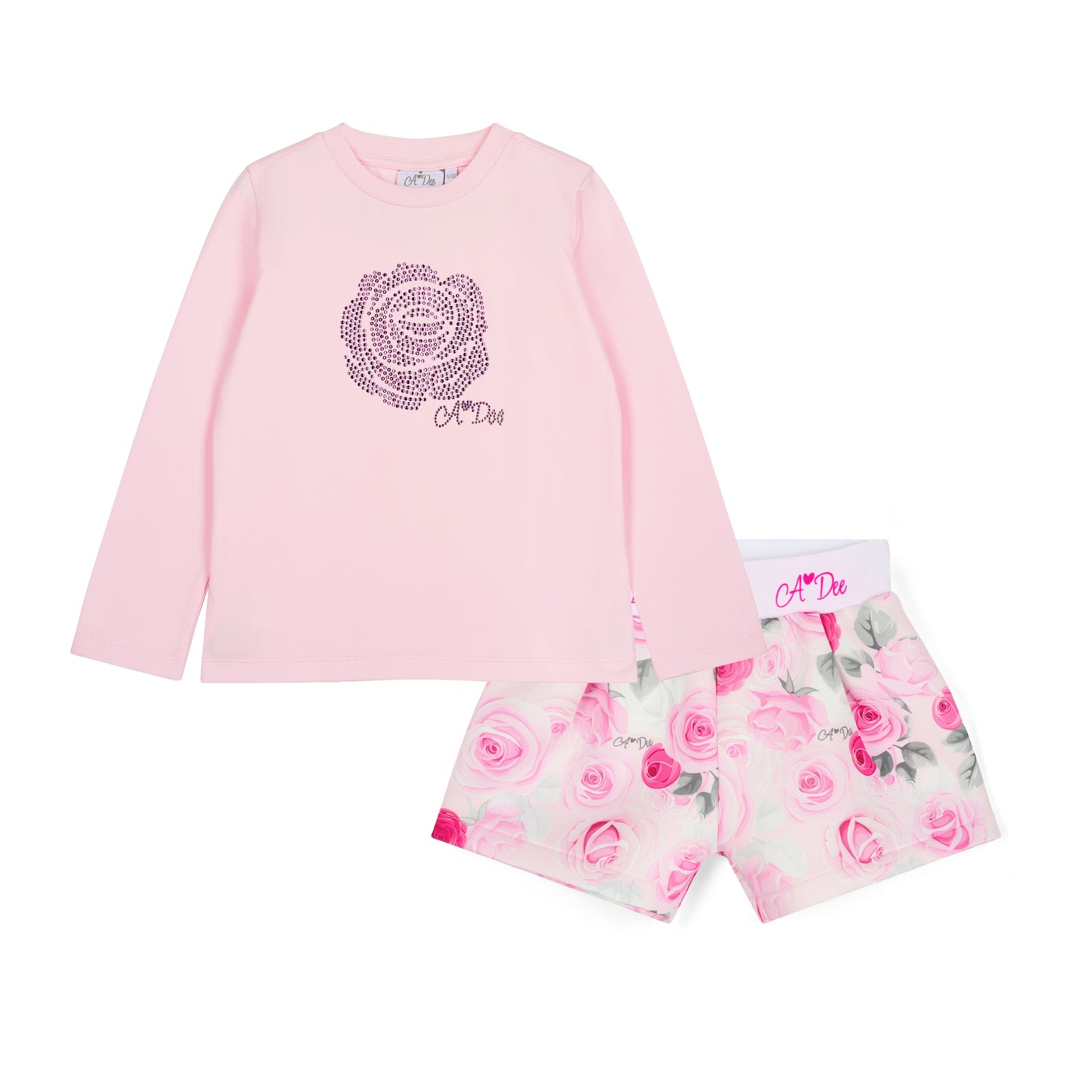 A Dee Amaya Pink Rose Print Short Set