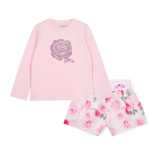 A Dee Amaya Pink Rose Print Short Set
