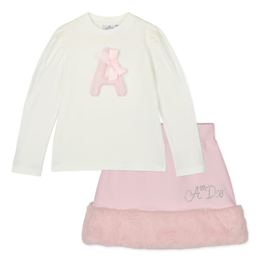 A Dee Andrea Pink Faux Fur Skirt Set
