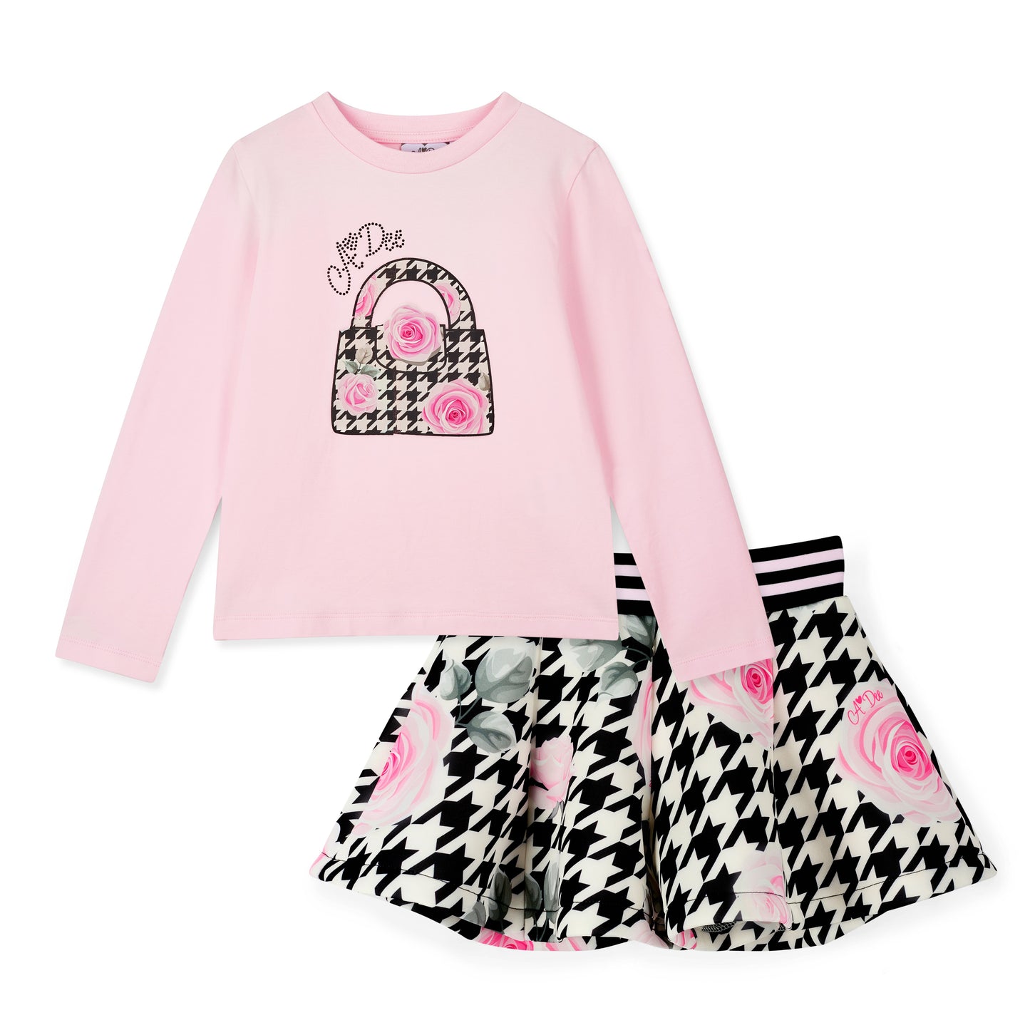 A Dee Amy Pink Houndstooth Print Short Set