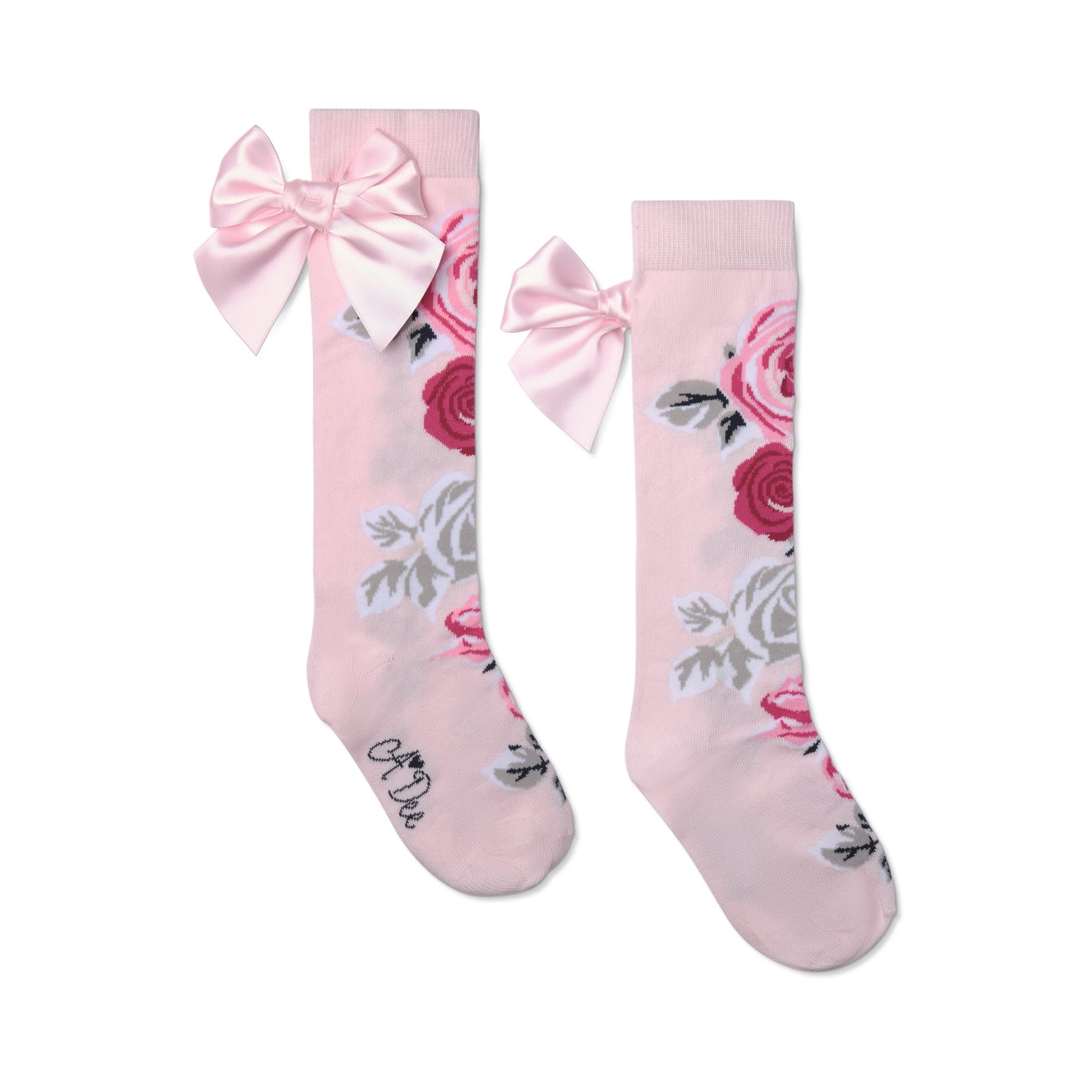 A Dee Alessandra Pink Rose Print Knee Socks