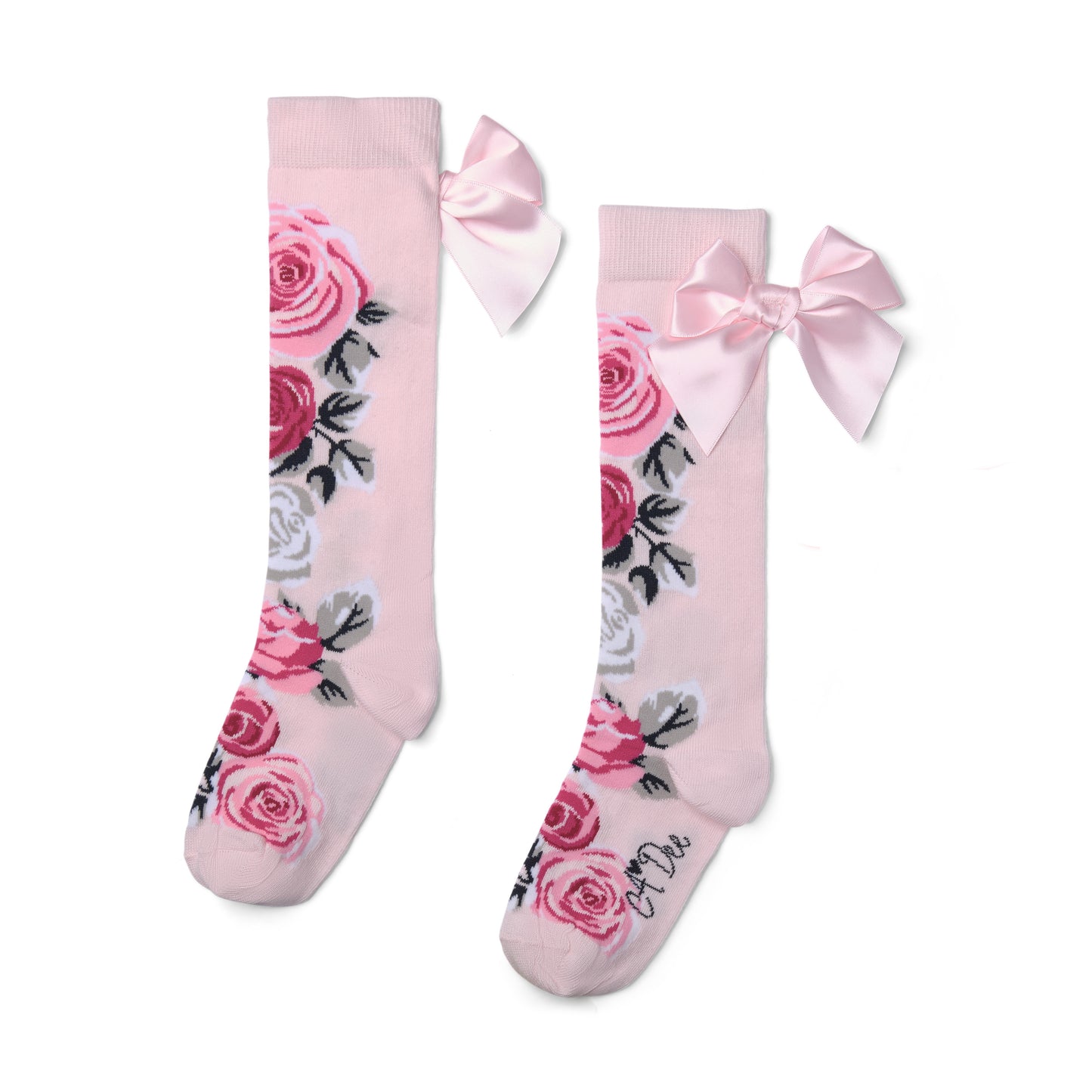 A Dee Alessandra Pink Rose Print Knee Socks